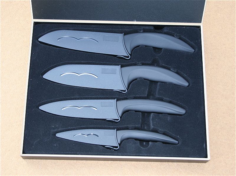 Dárková sada 4 černých, lesklých keramických nožů - Kliknutím na obrázek zavřete